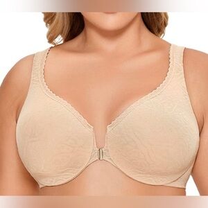 Delimira Unlined Lace Front Closure Full Coverage Underwire Bra 40G